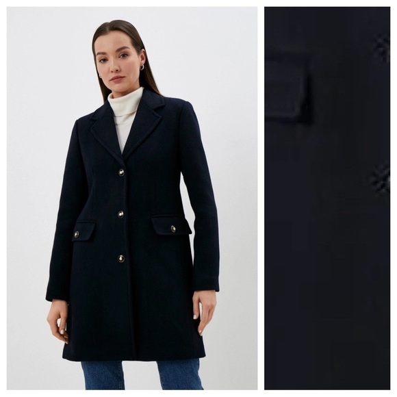 NWT. Mango Navy Blue Wool Blend Flowy Coat. Size XS. - Picture 1 of 10